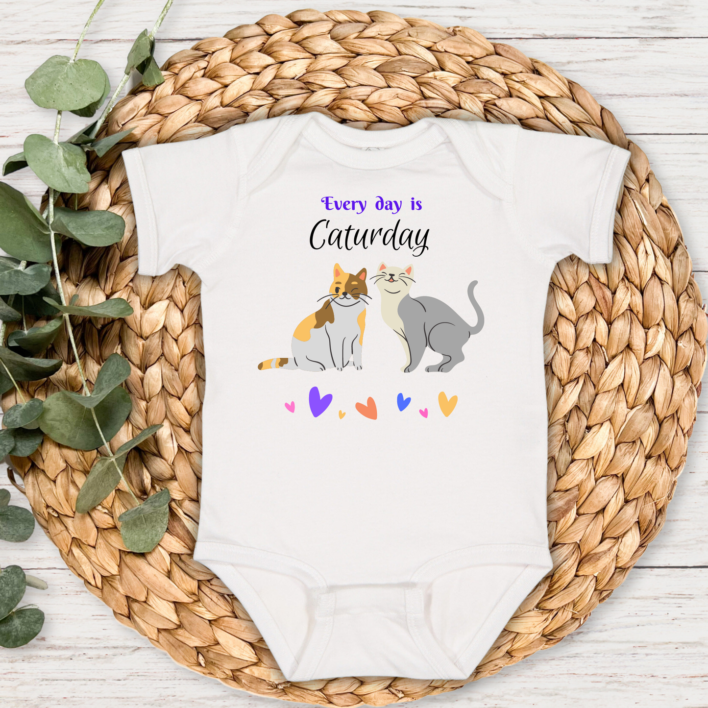 "Cat-Lady Grandma" Baby Bodysuit, "Every day is Caturday" Design, Cat Lover Mom Gift, 4 Colors