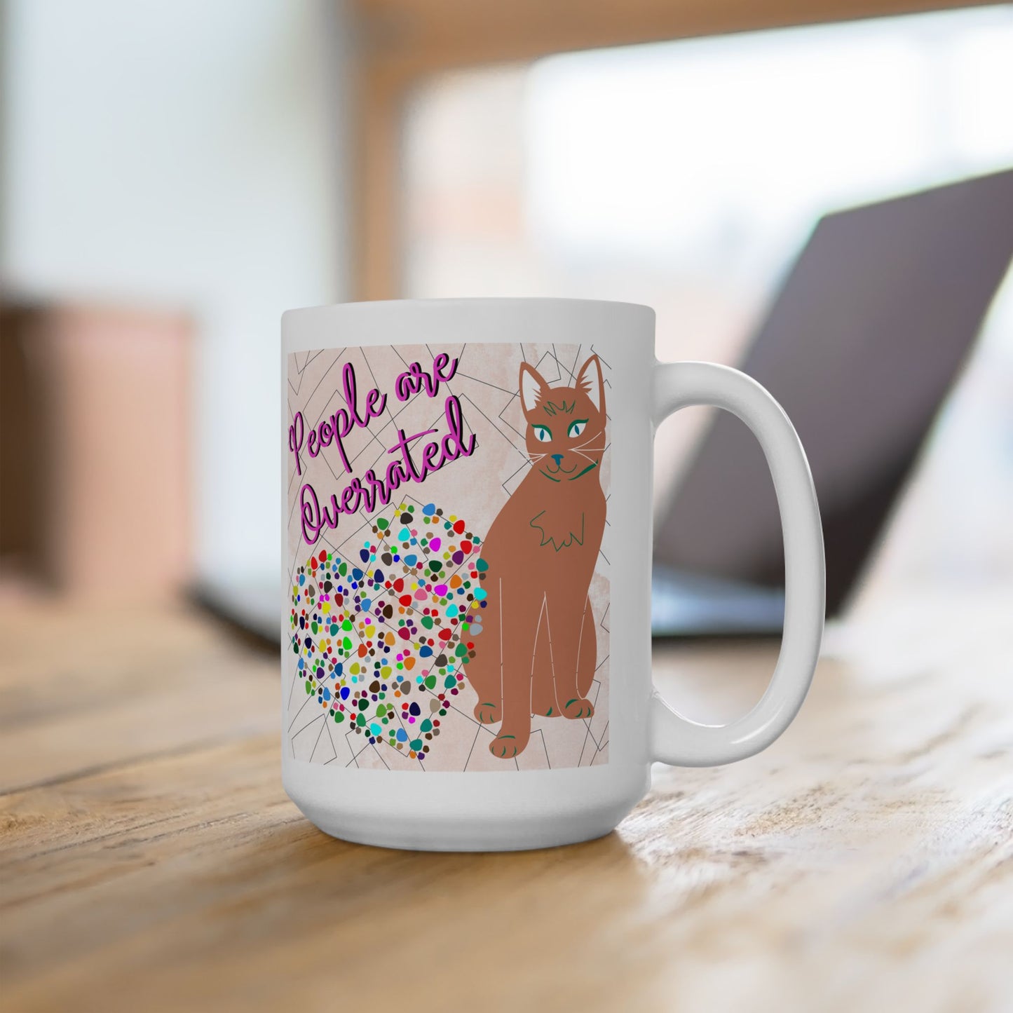 Fun And Slightly-Antisocial Cat Mom Mug States The Obvious With Its "People Are Overrated" Design,  Great Cat Lady Gift, White Ceramic, 15oz