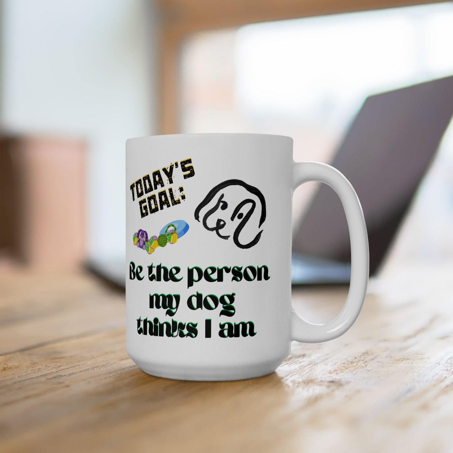 Playful DogMom Mug Sets A Daily Goal With Its "Be The Person My Dog Thinks I Am" Slogan, Holiday Birthday Dog Lover Gift, White Ceramic, 15oz