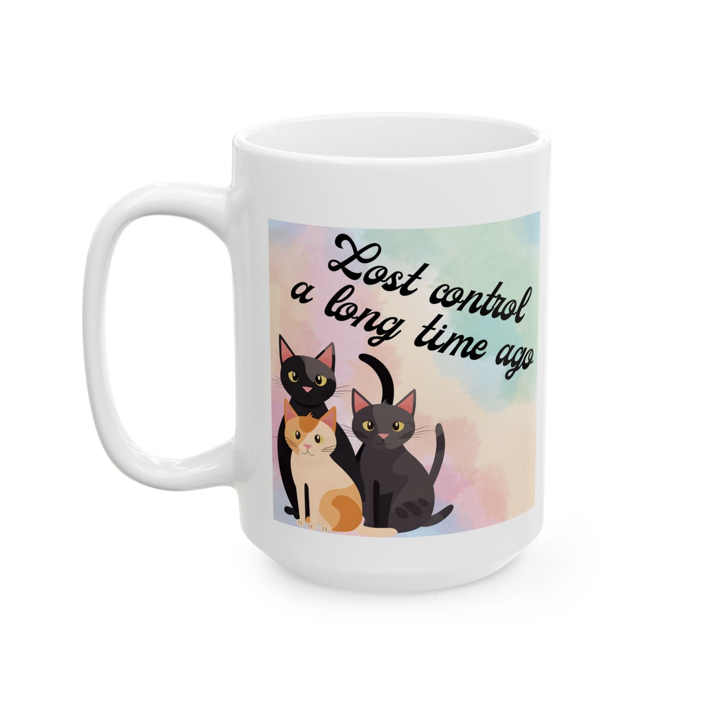 Crazy-For-Cats "Lost Control A Long Time Ago" Coffee Mug With Cute Kitties Design, Cat Lady Christmas BirthdayGift, Ceramic, 15oz