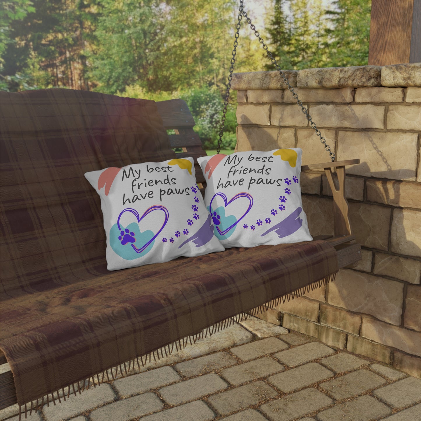 Pet-Lover Patio Pillow, "My Best Friends Have Paws" Design, UV- and Mildew-Resistant