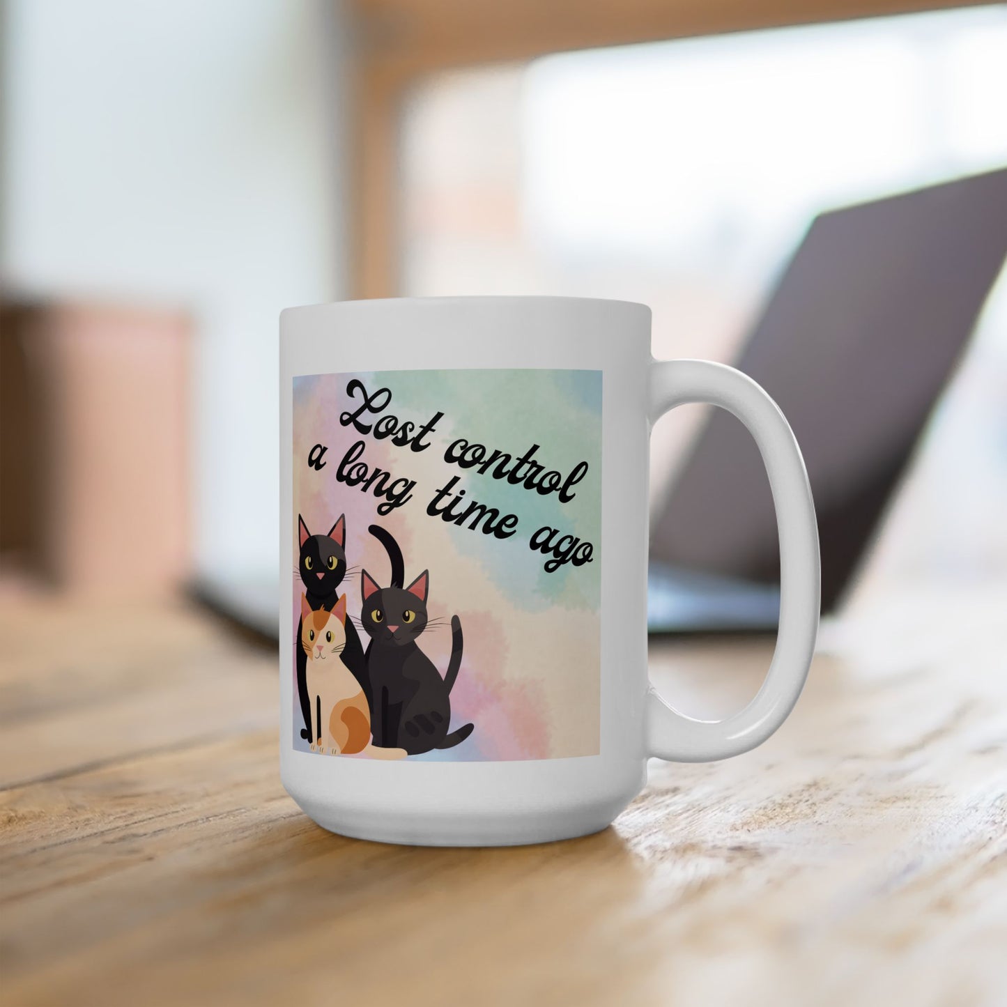 Crazy-For-Cats "Lost Control A Long Time Ago" Coffee Mug With Cute Kitties Design, Cat Lady Christmas BirthdayGift, Ceramic, 15oz
