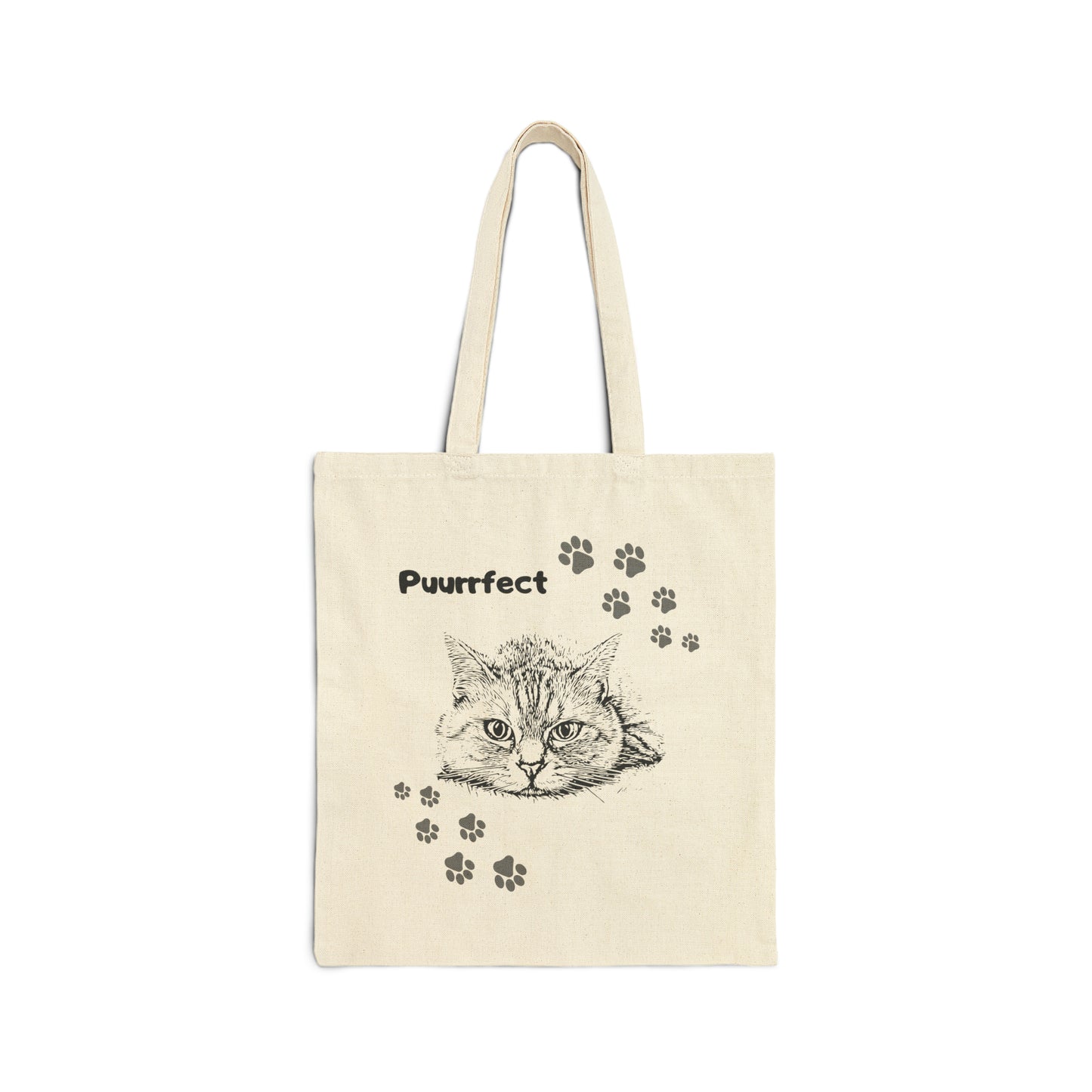 Canvas Cat Lady Tote - "Puurrfect" Motif