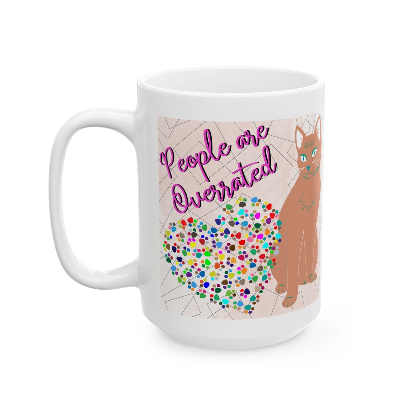 Fun And Slightly-Antisocial Cat Mom Mug States The Obvious With Its "People Are Overrated" Design,  Great Cat Lady Gift, White Ceramic, 15oz