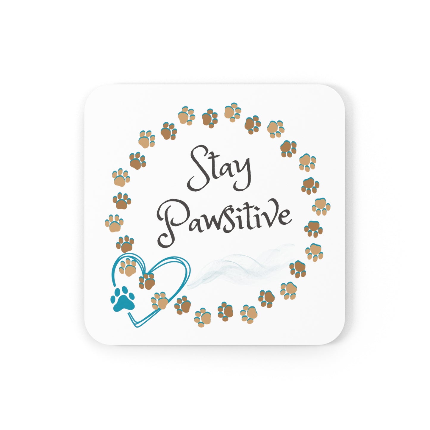 Coaster Set – "Stay Pawsitive" Sublimation Design, Cute Cat Lover Paw Prints, Gift For Mom