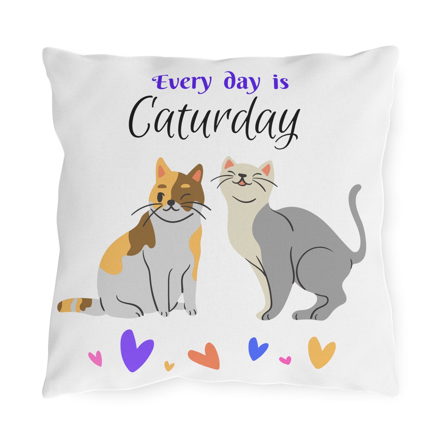 Pet-Lover Patio Pillow, "Every day is Caturday" Design, UV- & Mildew-Resistant