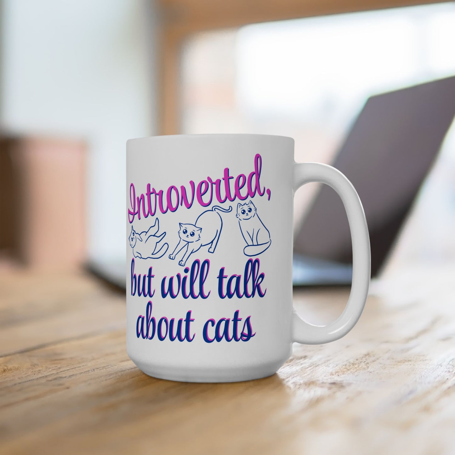 CatLover Mug With Fun "Introverted But Will Talk About Cats" Slogan, CatLady Pet Lover Gift, Ceramic, 15oz