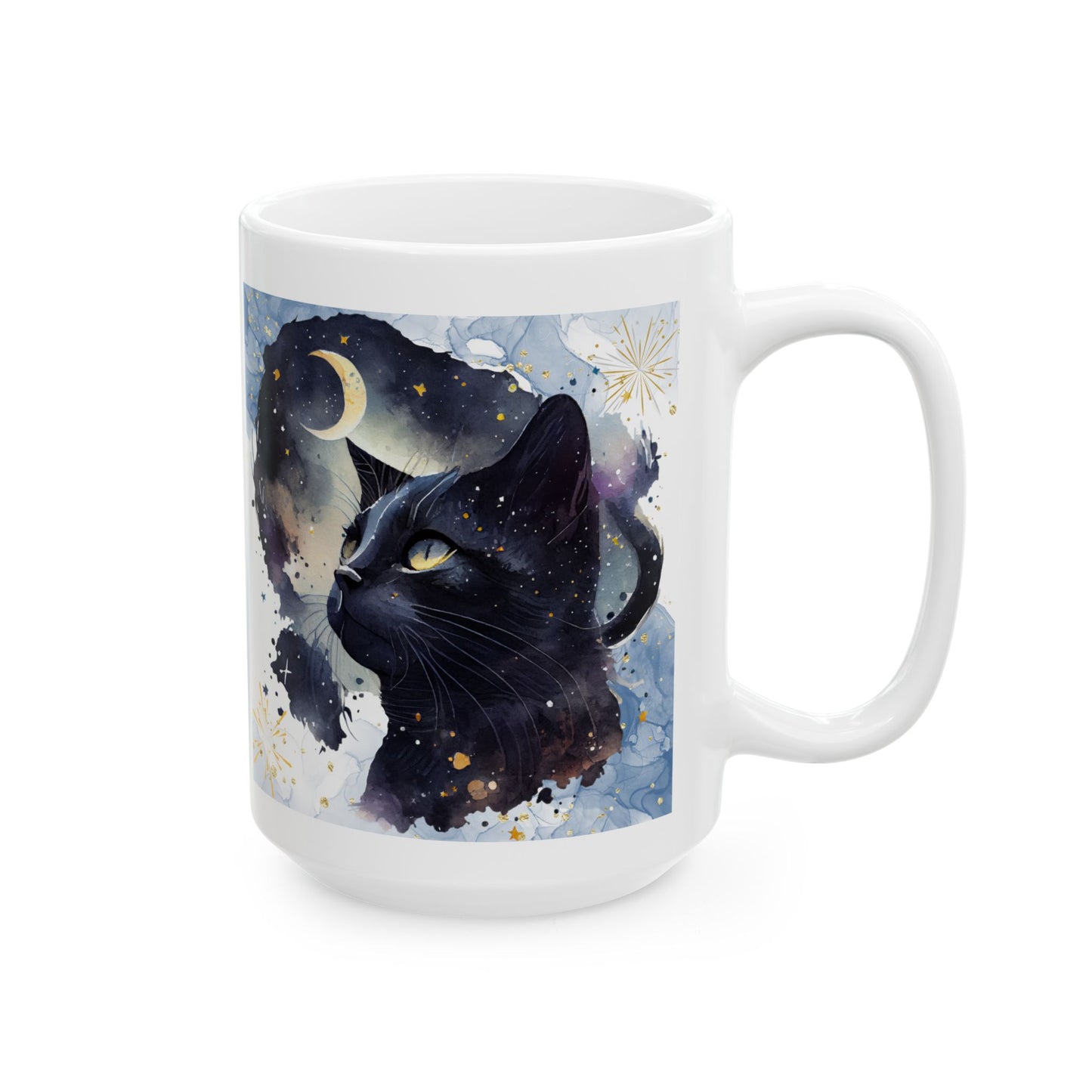 Cool Cat Mom Coffee Mug With Mystic Black Cat Graphic And A Touch Of Fairy Dust, Great Cat Lady Gift, White Ceramic, 15oz