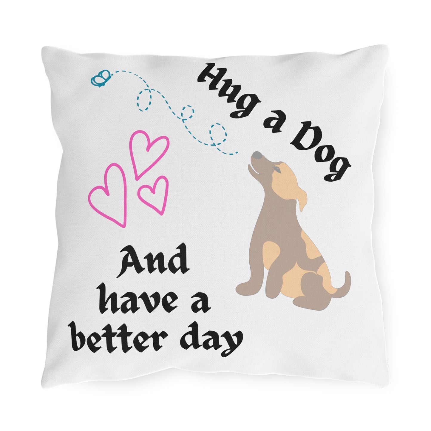 Pet-Lover Patio Pillow, "Hug a Dog" Design, UV- & Mildew-Resistant