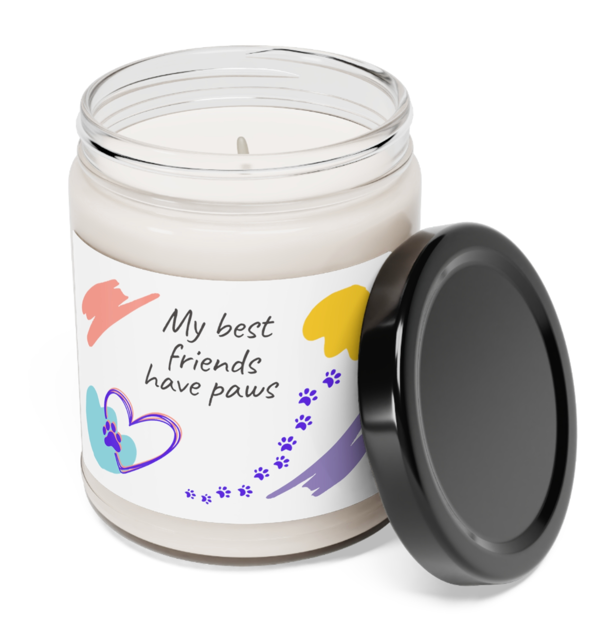 Scented Soy Candle, Whimsical "My Best Friends Have Paws" Sublimation Design, Cat Lover Dog Mom Pet Lover Gift,  Home Decor, Four Fragrances, 9oz