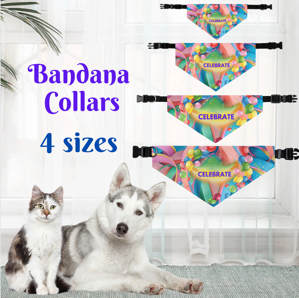 Festive "Celebrate" Bandana COLLAR with Colorful Balloons Design, Dog Cat Partywear, CatLady Dog Mom Birthday Gift