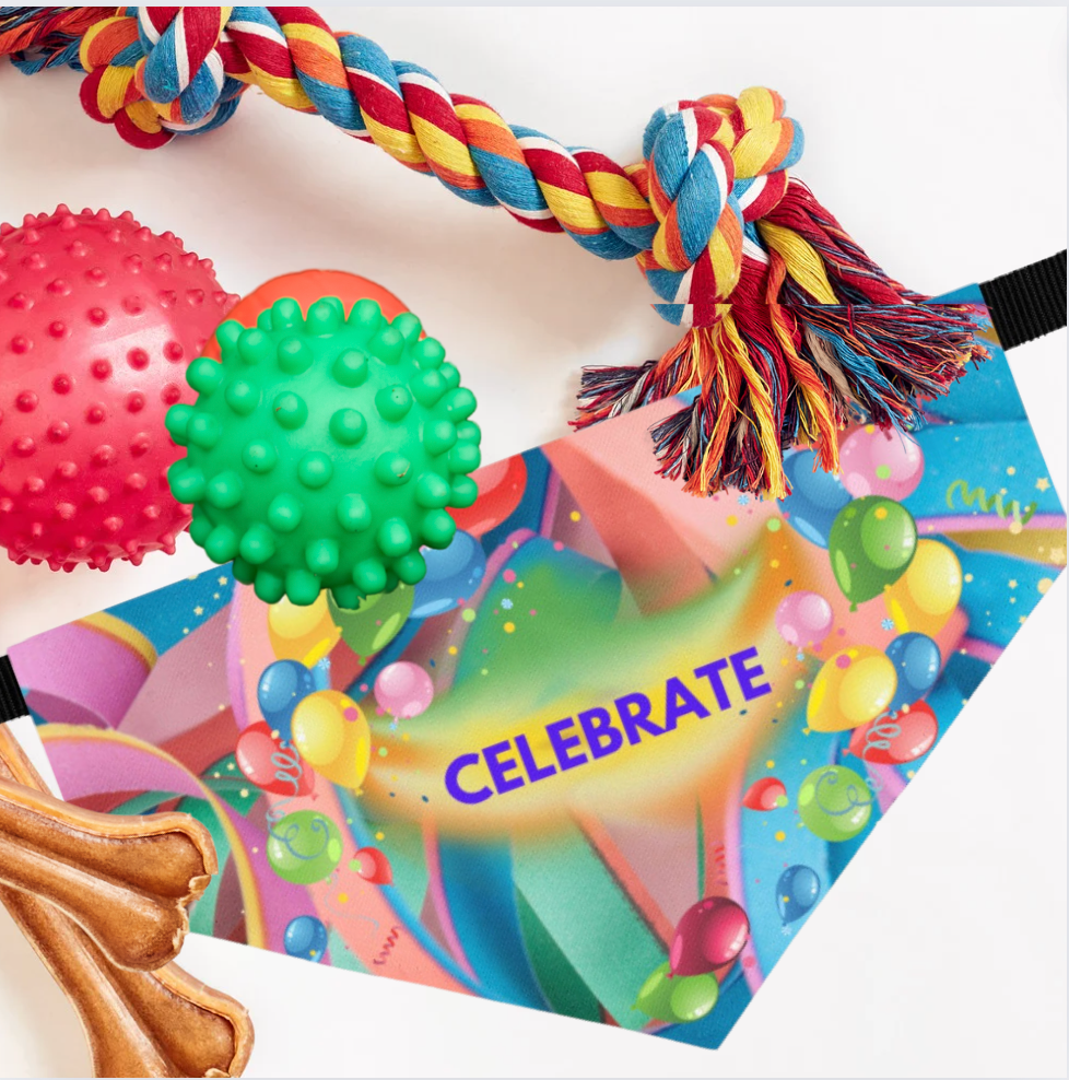 Festive "Celebrate" Bandana COLLAR with Colorful Balloons Design, Dog Cat Partywear, CatLady Dog Mom Birthday Gift