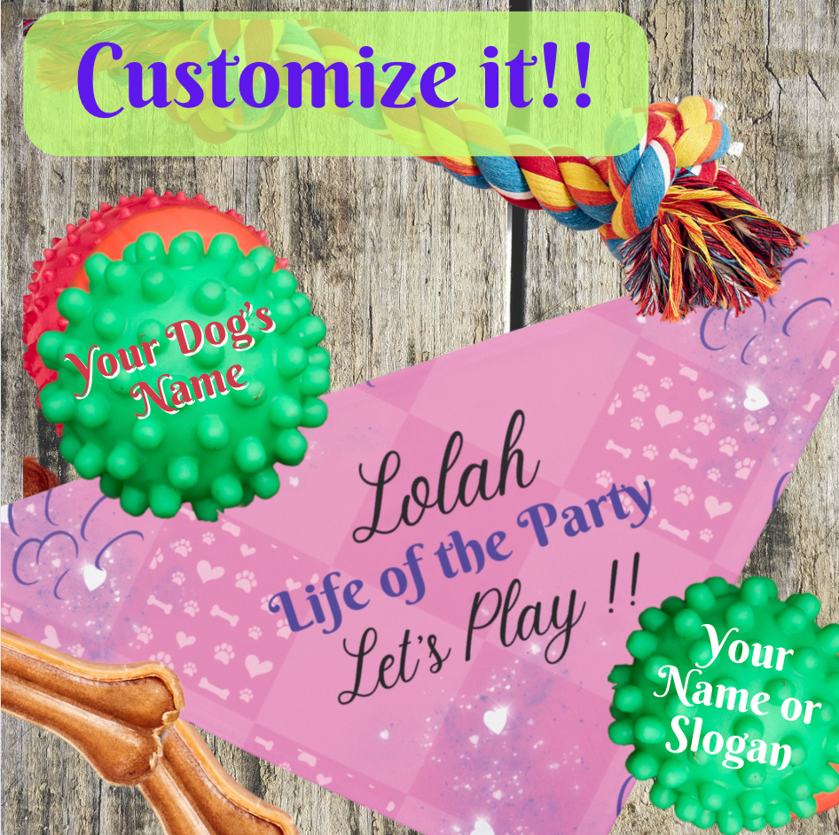 Pink Argyle Customizable Pet Bandana, Add Your Dog's Name for a Personalized "Life of the Party, Let's Play" Pet Accessory, Perfect Pet Lover Dog Mom Gift