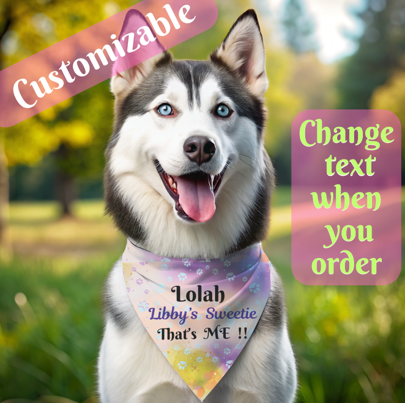 Touch-of-Purple Customizable Pet Bandana, Replace "Lolah, Libby's Sweetie" with Your Dog's Name and Your Own or Write a Unique Slogan, Terrific Personalized Pet Lover Dog Mom Gift