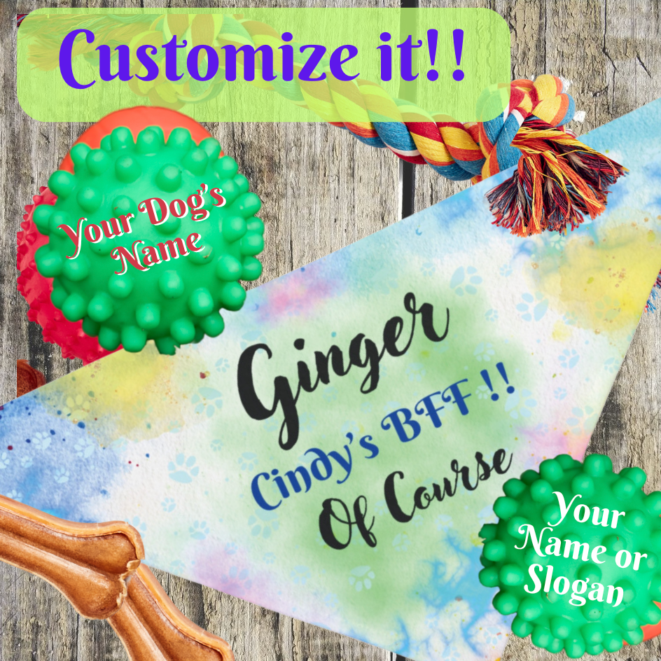 Pastel Tie-Dye Styled Customizable Pet Bandana, Personalize with Dog & Human Names, "Cindy's BFF Of Course" or Something Different, Easy-to-Customize Personal Pet Lover Dog Mom Gift, Special Occasion Birthday Gift for Mom