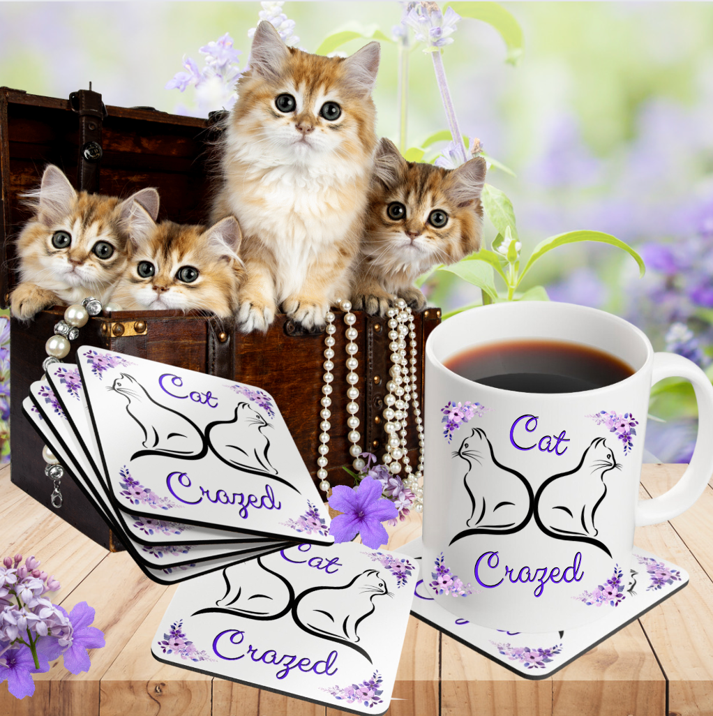 Cat-Lady Coasters, "My  best friends have paws" Sublimation Design, Animal Lover Gift for Mom