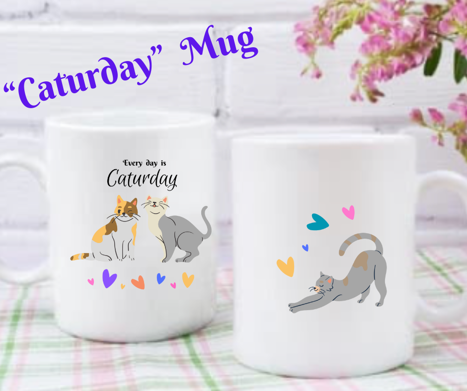 Cat Lady Mug - "Every Day is Caturday" - Ceramic -11oz