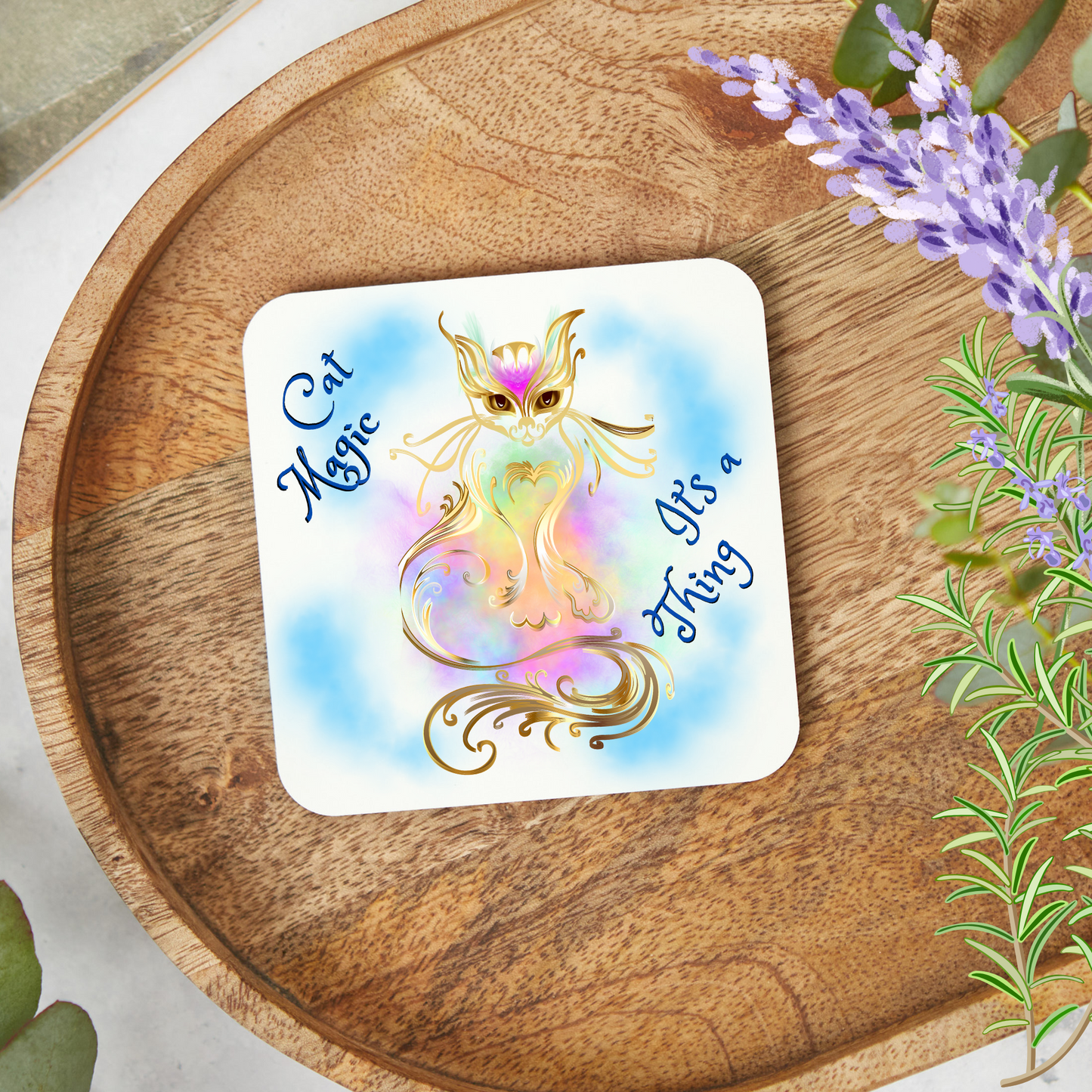Cat-Lady Coasters, Unique "Cat Magic, It's A Thing" Sublimation Design, Cat Lover Mom Gift, Kitchen and Home Decor, Set of 4