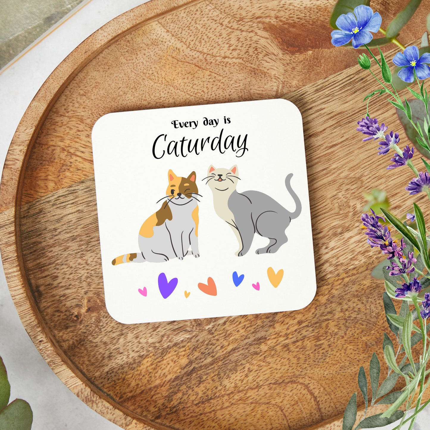 Cat-Lady Coasters, "Every day is Caturday" Sublimation Design, Gift For Cat Lover Mom
