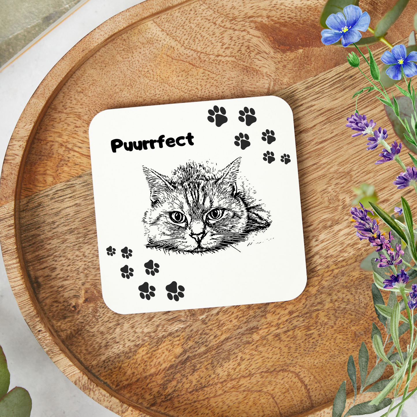 Coaster Set – "Stay Pawsitive" Sublimation Design, Cute Cat Lover Paw Prints, Gift For Mom