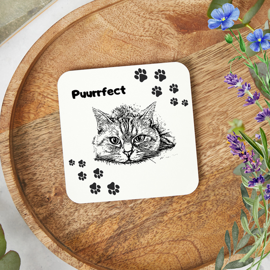 Coaster Set – "Stay Pawsitive" Sublimation Design, Cute Cat Lover Paw Prints, Gift For Mom