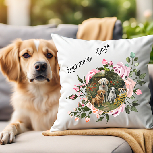 Pet-Lover Patio Pillow, "Harmony Dogs/Just hangin' Out" Design, UV- & Mildew-Resistant