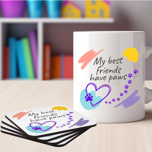 Fun Pet Lover Mug With "My Best Friends Have Paws" Design, Great Dog Mom Cat Lady Gift, Ceramic, 11oz