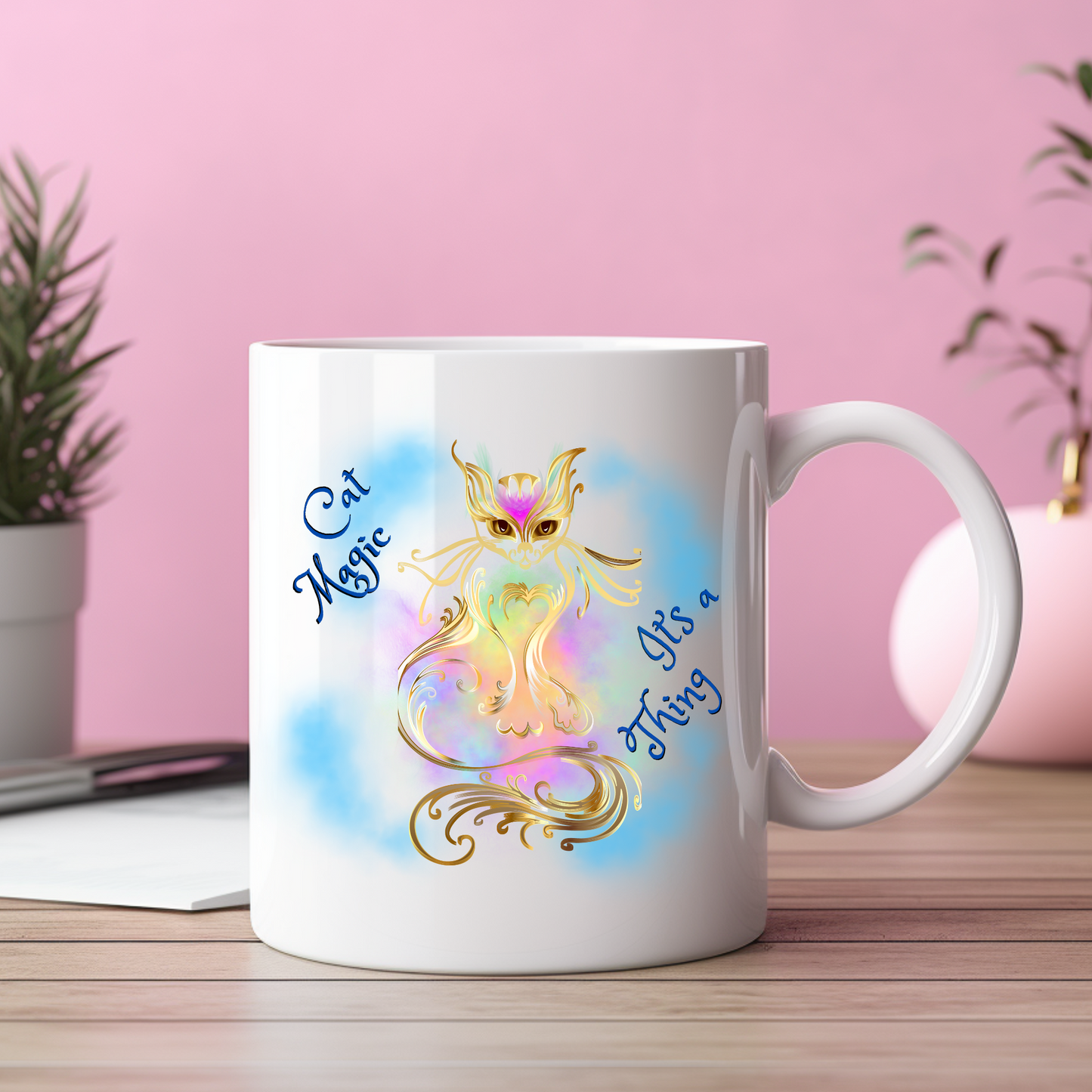 Cat Lady Mug, "Cat Magic, It's a Thing" Slogan, Cat Lover Mom Gift, Whimsical Sublimation Design, Pet Lovers Gift For Her