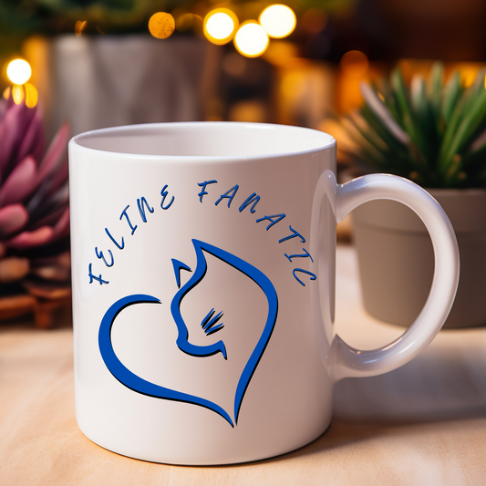 Cat Lady Mug, "Feline Fanatic" Slogan, Cat Lover Mom Gift, Whimsical Sublimation Design, Pet Lovers Gift For Her