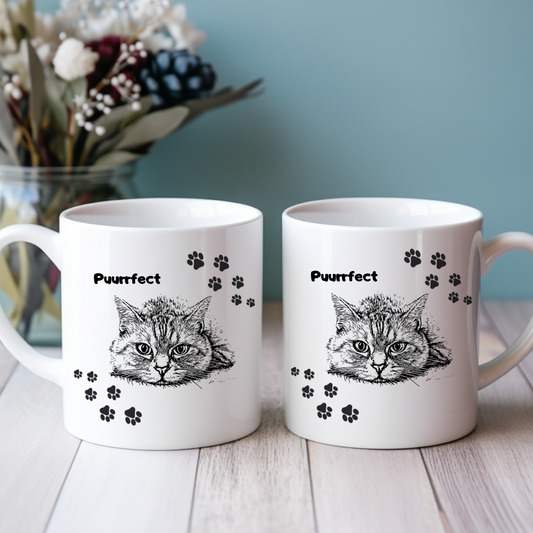 Cat Lady Coffee Mug - "Puurrfect" Motif - Ceramic - 11oz