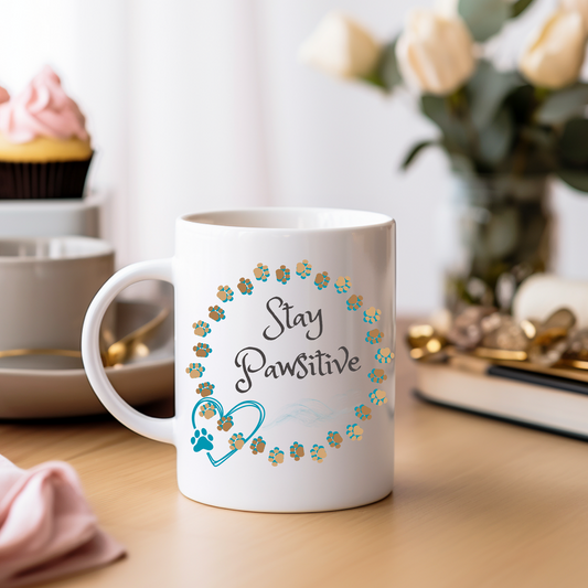 Cat Lady Coffee Mug - "Stay Pawsitive" Design - Ceramic - 11oz