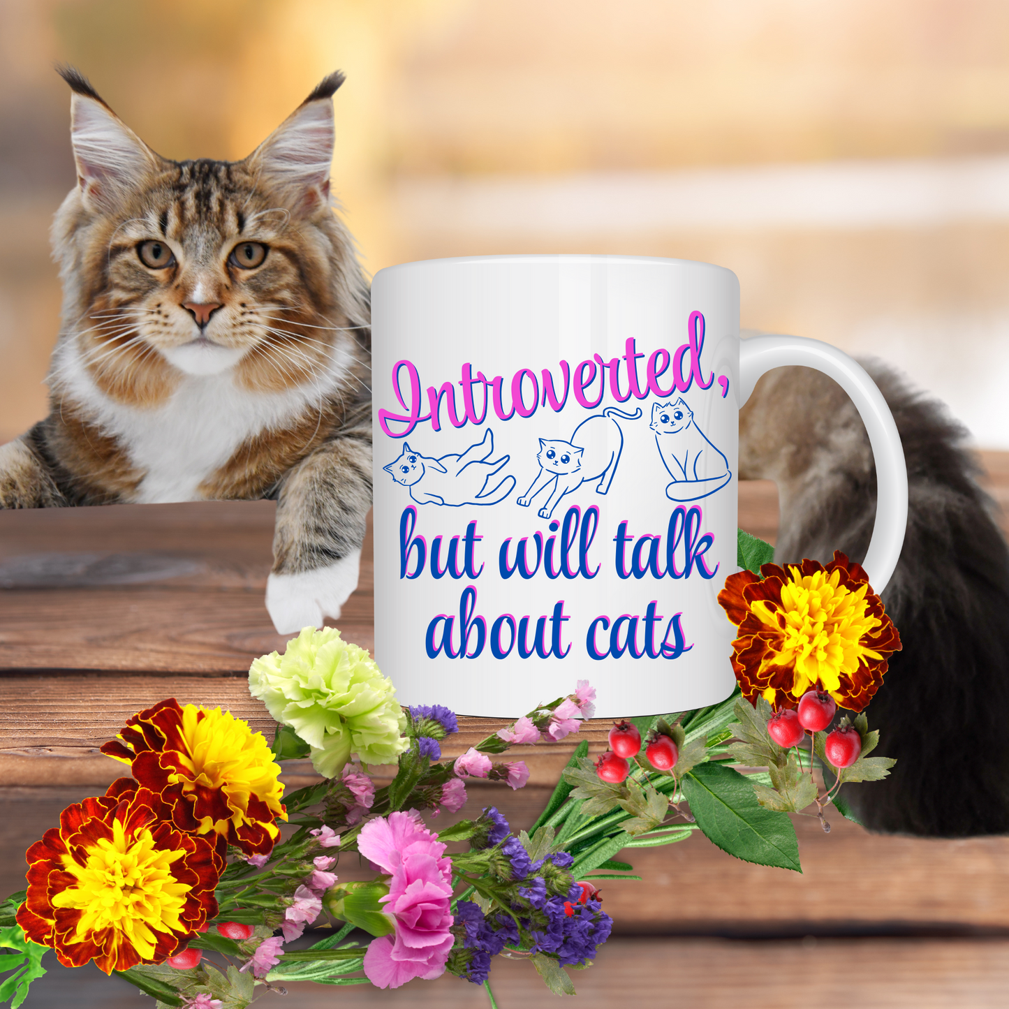 CatLover Mug With Fun "Introverted But Will Talk About Cats" Slogan, CatLady Pet Lover Gift, Ceramic, 15oz