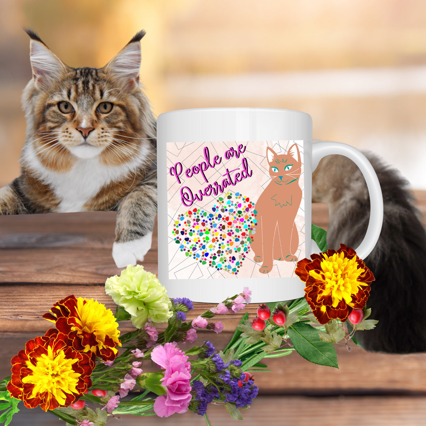 Fun And Slightly-Antisocial Cat Mom Mug States The Obvious With Its "People Are Overrated" Design,  Great Cat Lady Gift, White Ceramic, 15oz