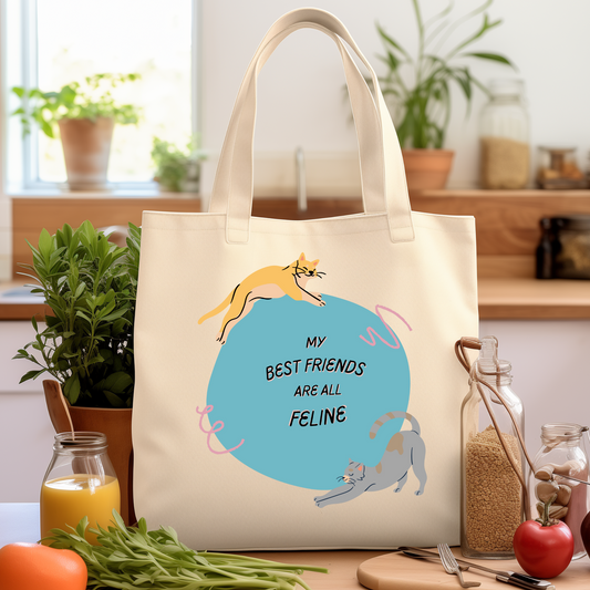 Canvas Cat Lady Tote–"My Best Friends Are All Feline" Slogan