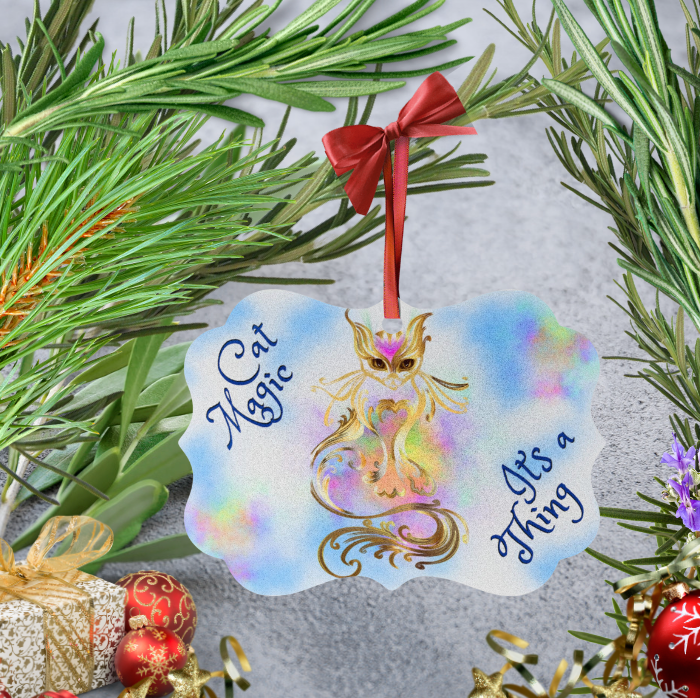 Aluminum "Cat Magic, It's a Thing" Ornament, Great Cat Lady Mom Gift, Single or Set of Five