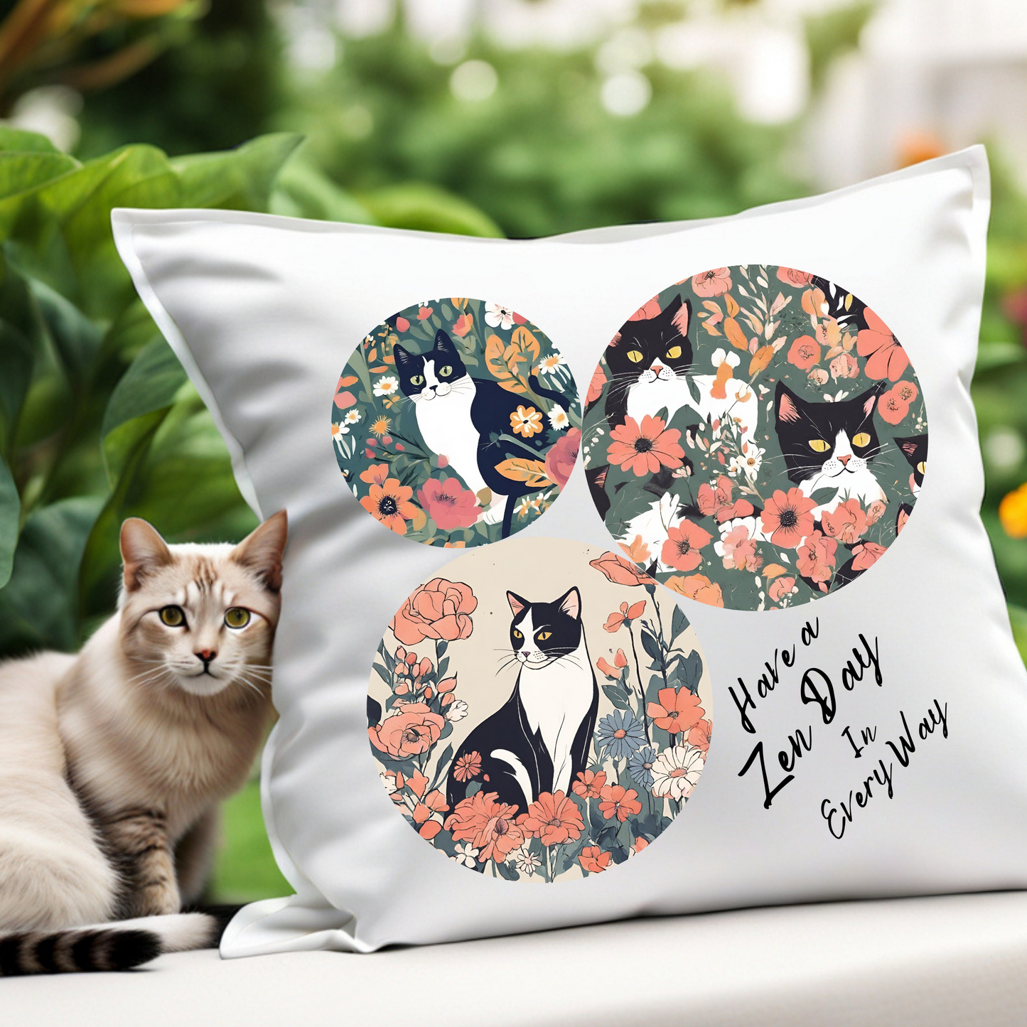 CatLady Tote with Peaceful "Have a Zen Day" Design, Reusable Canvas Bag, Cat Lady Acat Lover Mom Gift