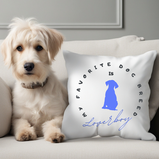 Pet-Lover Patio Pillow, "Favorite Breed is LOVERBOY" Design, UV- & Mildew-Resistant