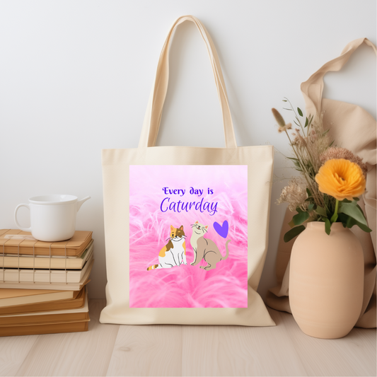 Pink "Caturday" Canvas Tote for Pet Lovers