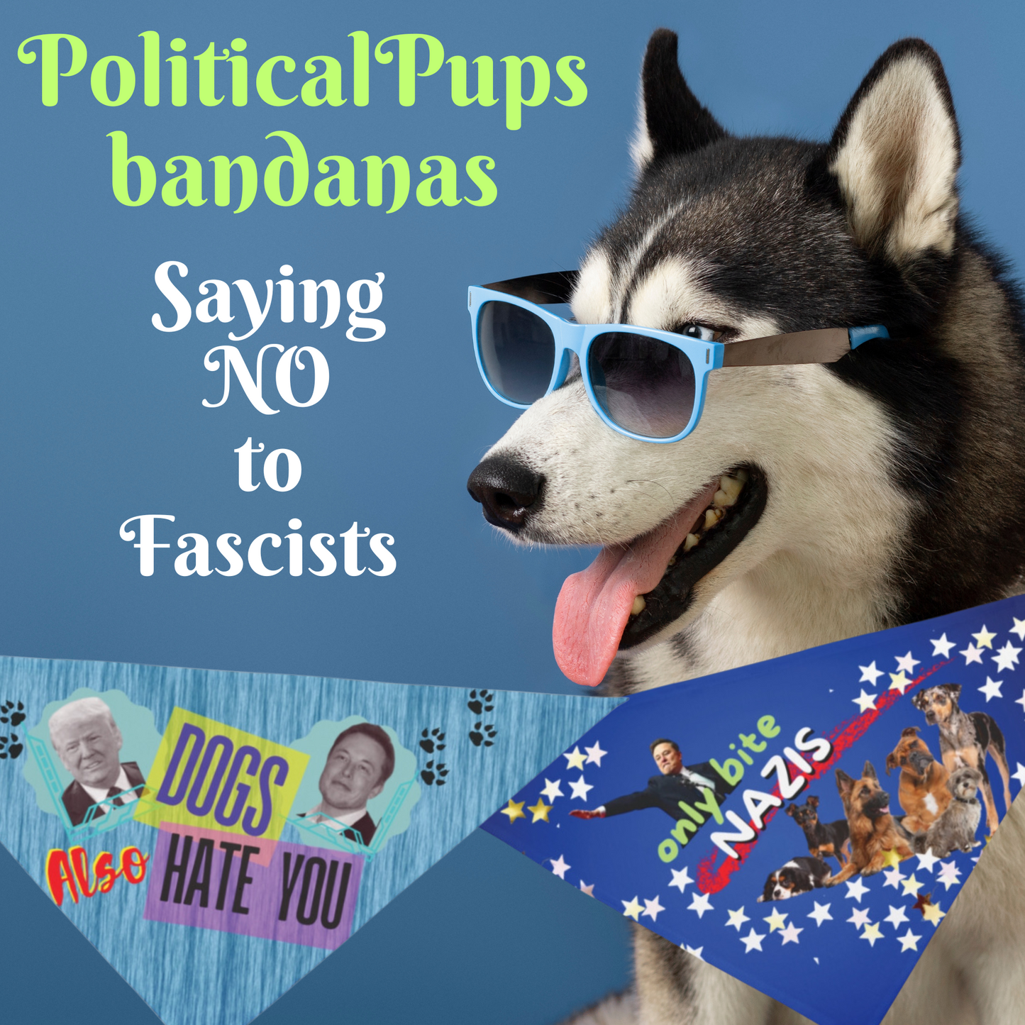 Royal Blue Pet Bandana With ONLY BITE NAZIS Is Cute Yet Serious For Political Pups Attending Peaceful Protests Patriotic Theme With Star-Spangled Style Pro-Democracy Pet  Accessory Dog Mom Gift