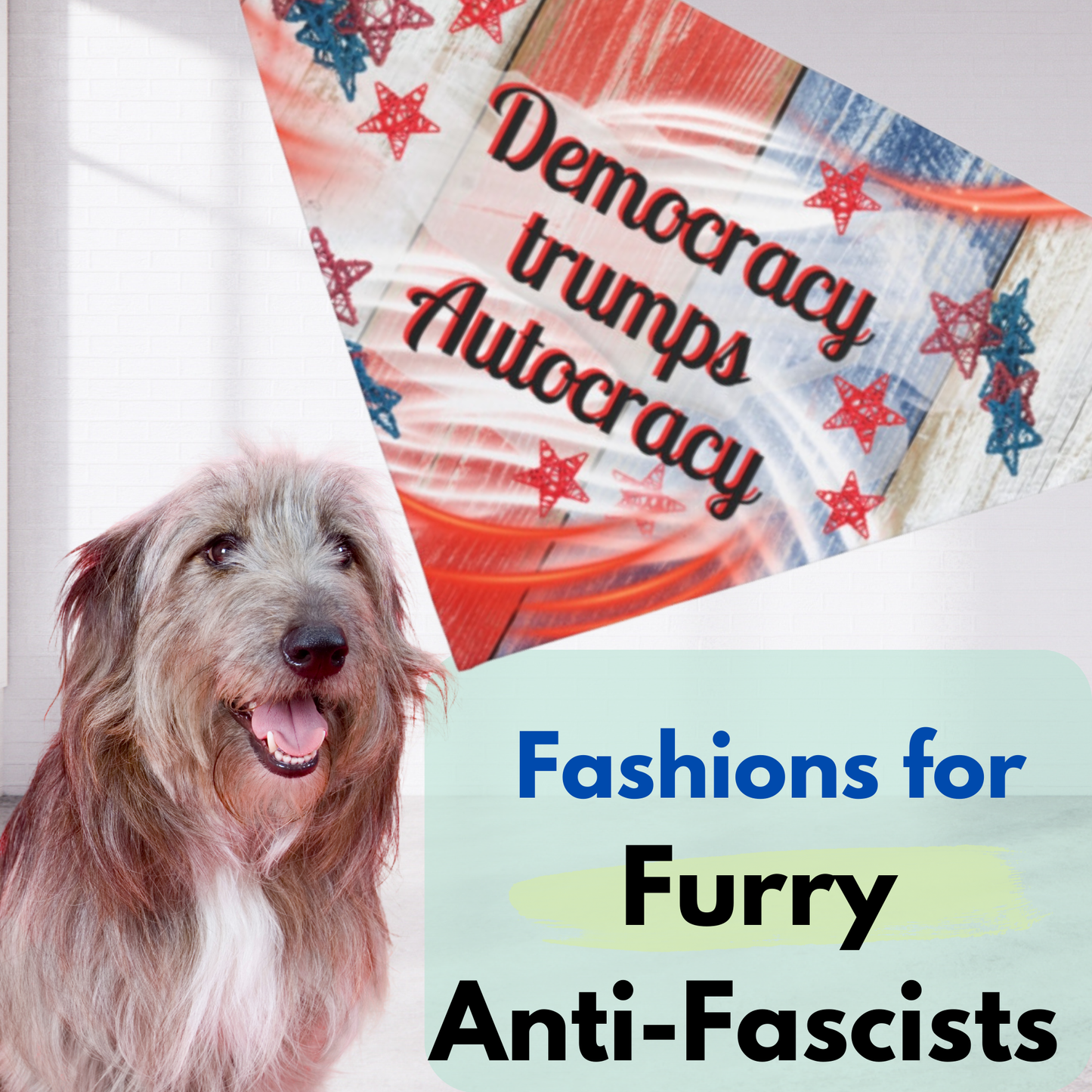 Patriotic Pet Bandana With Positive "Democracy trumps Autocracy" Slogan, Red White And Blue Pro-Democracy Gift For Dog Moms