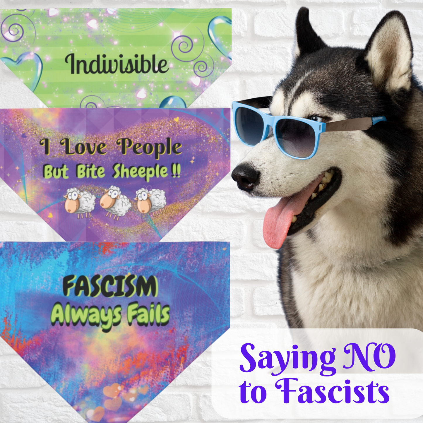Pro-Democracy Political Pup Pet Bandana With FASCISM ALWAYS FAILS Slogan And Bright Multi-Colored Design Cheerful Protest Pet Accessory Dog Mom Gift For Dog Walks Peaceful Protests Parties