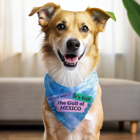 Political Pet Bandana With Funny "It's Still The Gulf Of Mexico" Slogan Expressive Pet Accessory For Political Gatherings Dog Mom Gift Colorful Modern Design With Watery Background