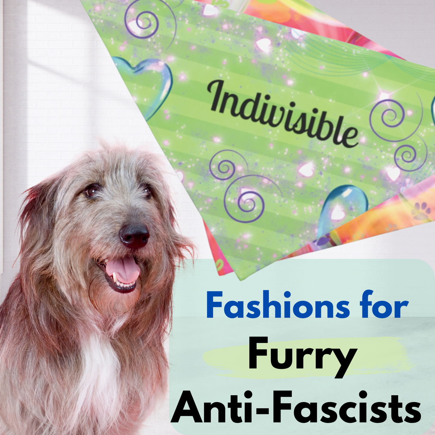 Neon Green Political Pet Bandana With Upbeat INDIVISIBLE Slogan For Peaceful Pro-Democracy Protests Anti-Fascist Pet Accessory Dog Mom Gift