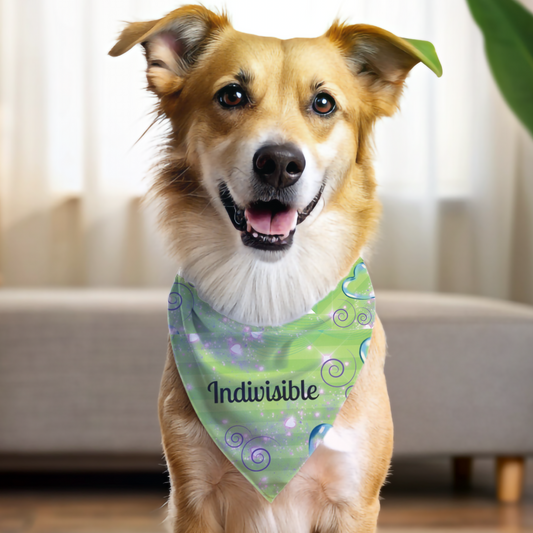 Neon Green Political Pet Bandana With Upbeat INDIVISIBLE Slogan For Peaceful Pro-Democracy Protests Anti-Fascist Pet Accessory Dog Mom Gift