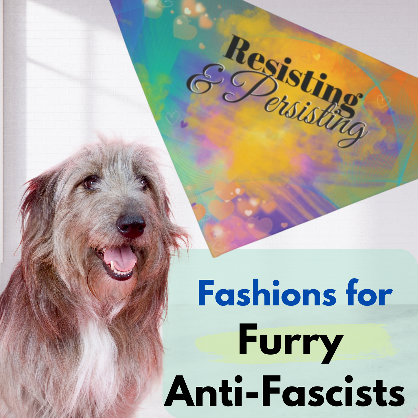 Colorful Pet Bandana With Pro-Democracy PERSISTING & RESISTING  Slogan Great Dog Mom Gift Pet Accessory For Peaceful Protests Anti-Fascist Pet Accessory