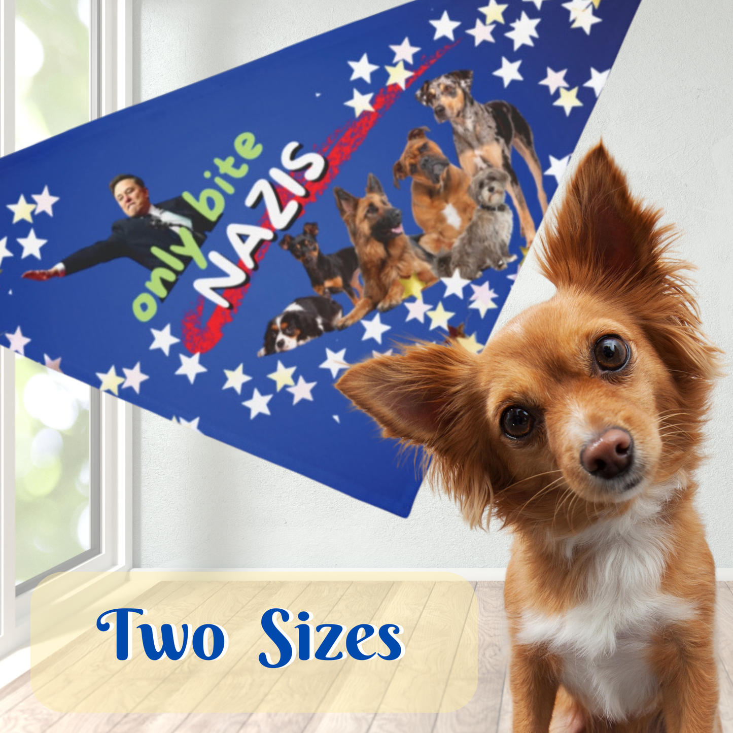 Royal Blue Pet Bandana With ONLY BITE NAZIS Is Cute Yet Serious For Political Pups Attending Peaceful Protests Patriotic Theme With Star-Spangled Style Pro-Democracy Pet  Accessory Dog Mom Gift