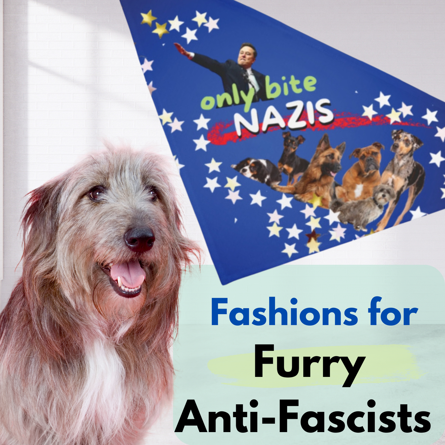 Royal Blue Pet Bandana With ONLY BITE NAZIS Is Cute Yet Serious For Political Pups Attending Peaceful Protests Patriotic Theme With Star-Spangled Style Pro-Democracy Pet  Accessory Dog Mom Gift