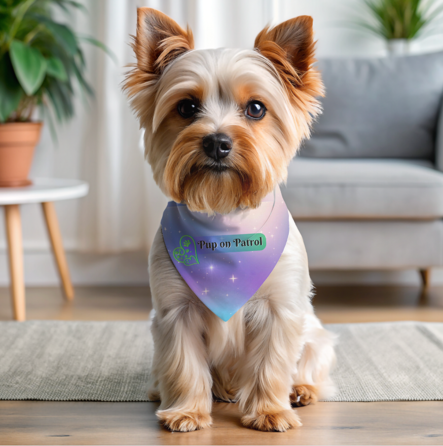 Bright Purple and Blue "Pup on Patrol" Pet Bandana, Doggy Daycare Partywear, Pet Lover Dog Mom Gift