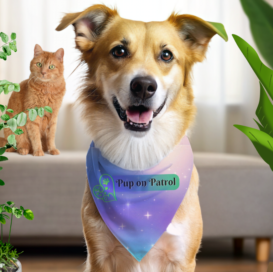 Bright Purple and Blue "Pup on Patrol" Pet Bandana, Doggy Daycare Partywear, Pet Lover Dog Mom Gift