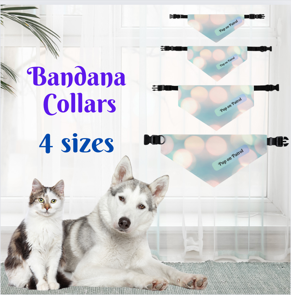 Cute "Pup on Patrol" Pet Bandana COLLAR, Decorative Sublimation Design, Pet Lover Dog Mom Gift, Easy On & Off Buckle, 4 Sizes